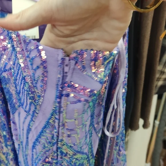 Lavender Sequin Strappy Evening Dress - Picture 5 of 9